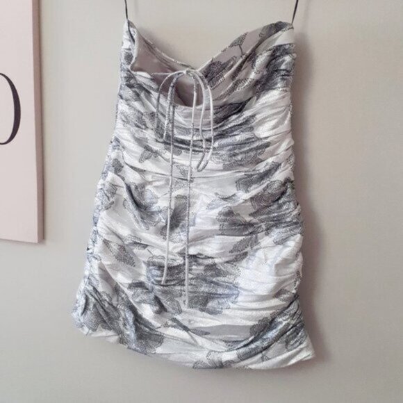NWT Zara silver metallic floral jacquard mini holiday dress - Picture 9 of 10